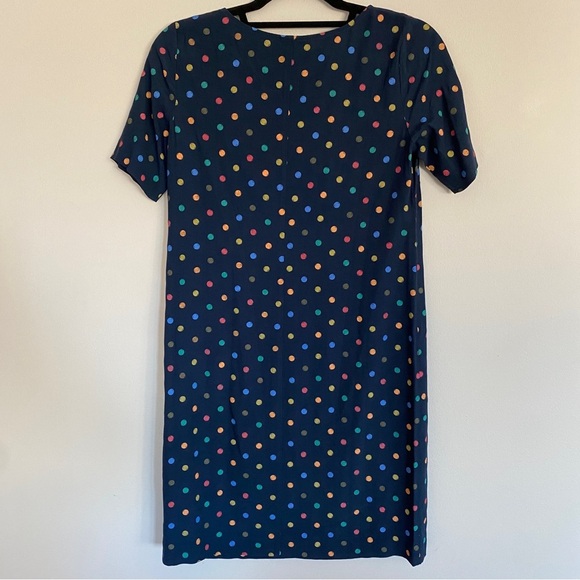 J.Jill Navy Short Sleeve Dress With Rainbow Polka Dots - Picture 4 of 4
